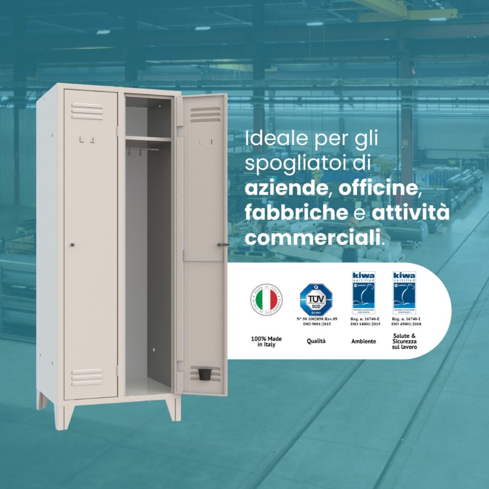 XLOCKERS® - ARMADIO SPOGLIATOIO METALLICO IN ACCIAIO #2 POSTI PROFONDITÀ 33CM - immagine 5