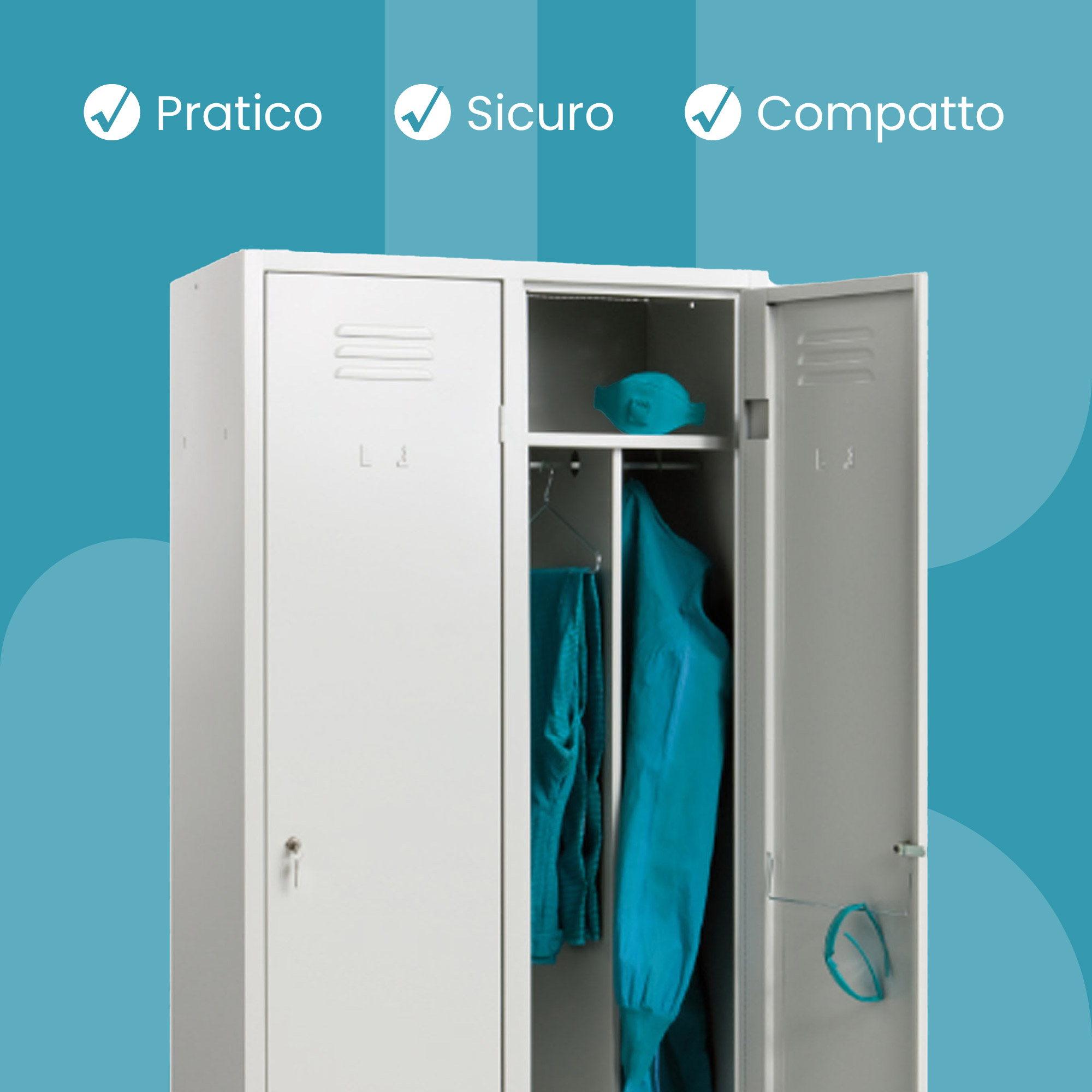 XLOCKERS® - BUNDLE 5 ARMADI SPOGLIATOI METALLIC IN ACCIAIO #2 POSTI CON RIPIANO SUPERIORE, INFERIORE E DIVISIORIO - immagine 4