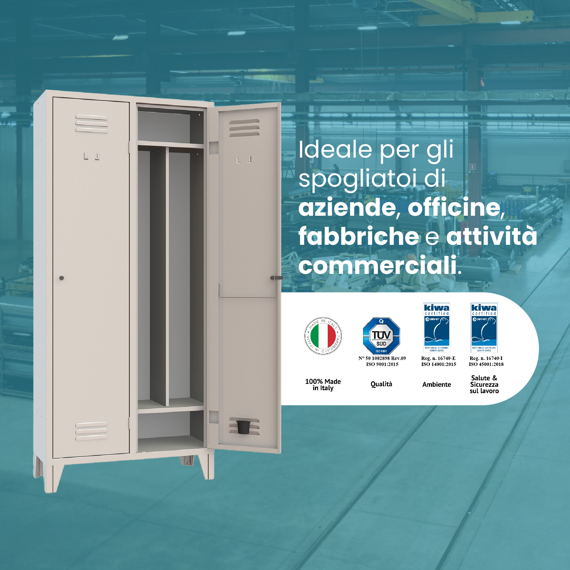 XLOCKERS® - BUNDLE 5 ARMADI SPOGLIATOI METALLIC IN ACCIAIO #2 POSTI CON RIPIANO SUPERIORE, INFERIORE E DIVISIORIO - immagine 7