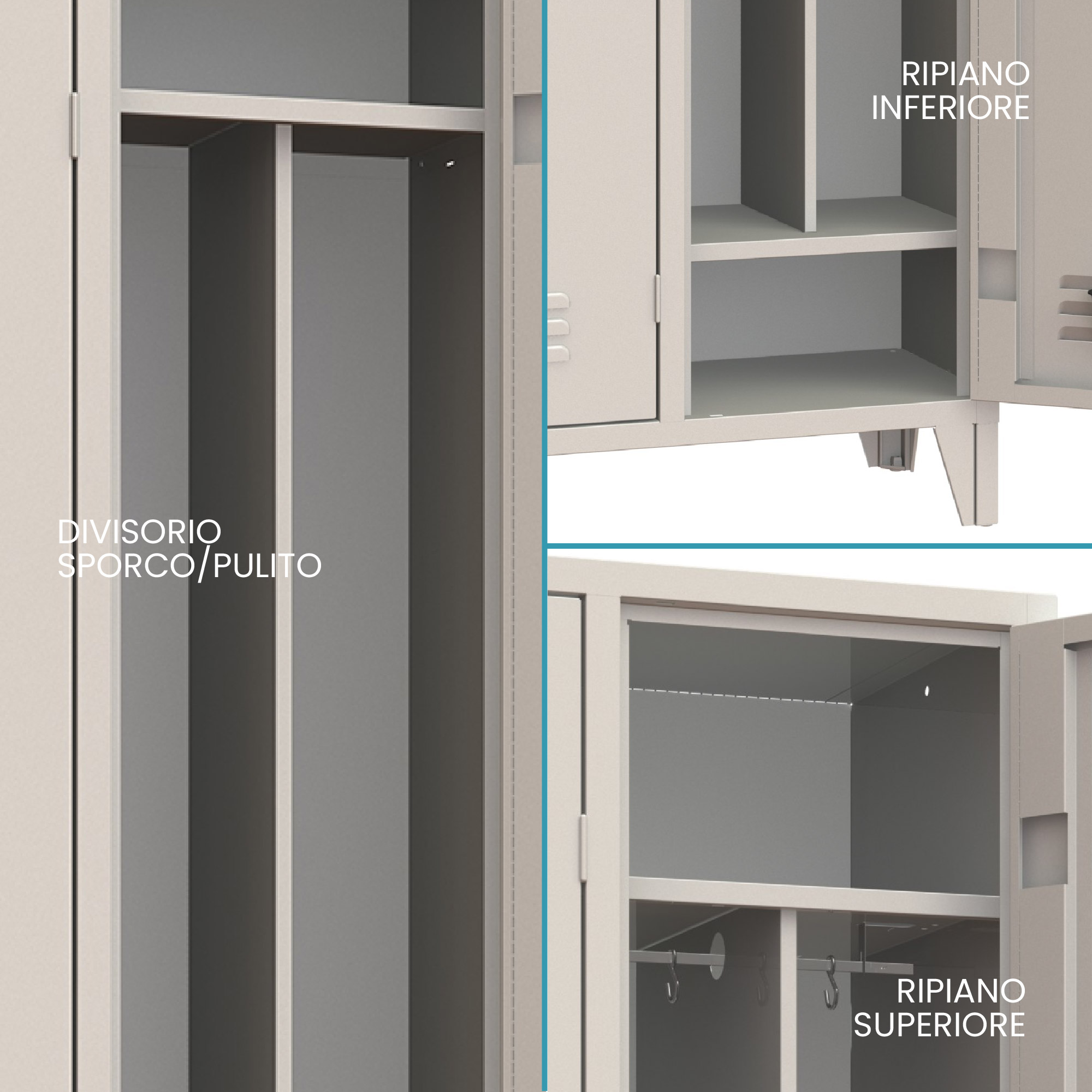 XLOCKERS® - BUNDLE 5 ARMADI SPOGLIATOI METALLIC IN ACCIAIO #2 POSTI CON RIPIANO SUPERIORE, INFERIORE E DIVISIORIO - immagine 6