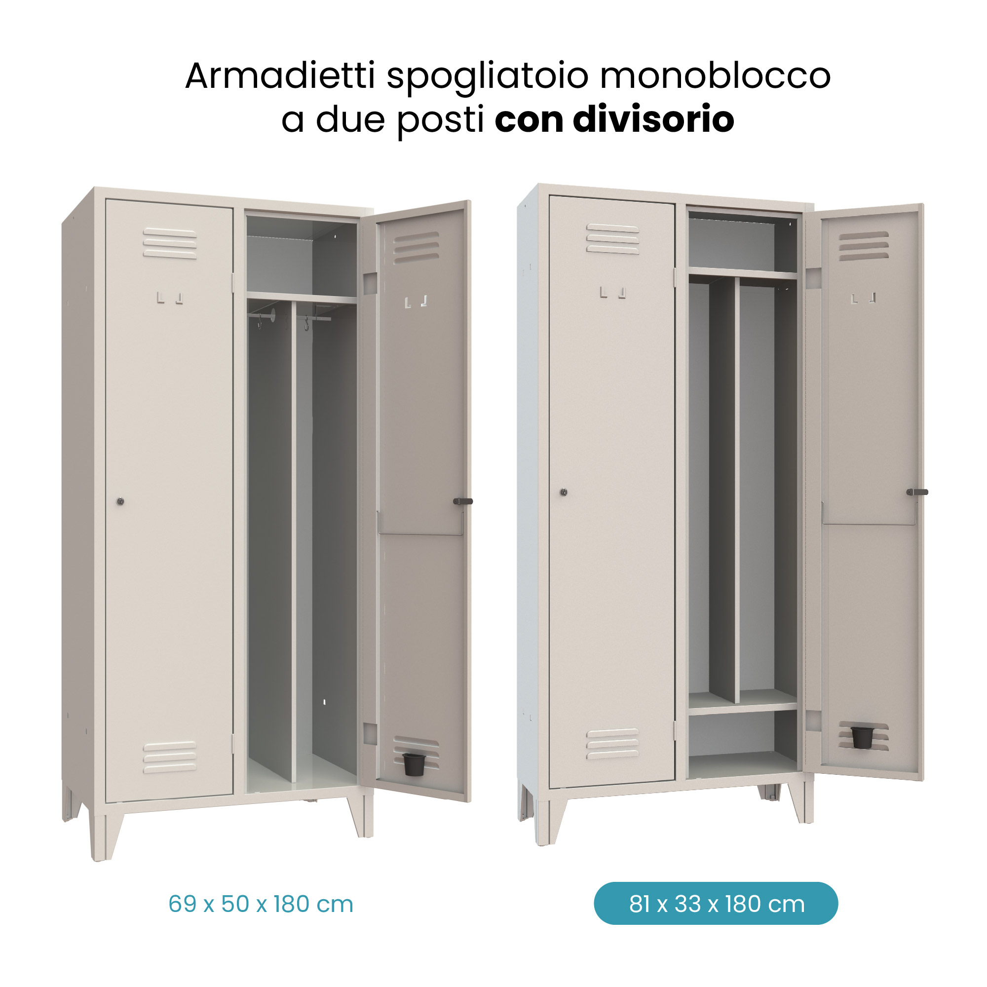 XLOCKERS® - BUNDLE 5 ARMADI SPOGLIATOI METALLIC IN ACCIAIO #2 POSTI CON RIPIANO SUPERIORE, INFERIORE E DIVISIORIO - immagine 9